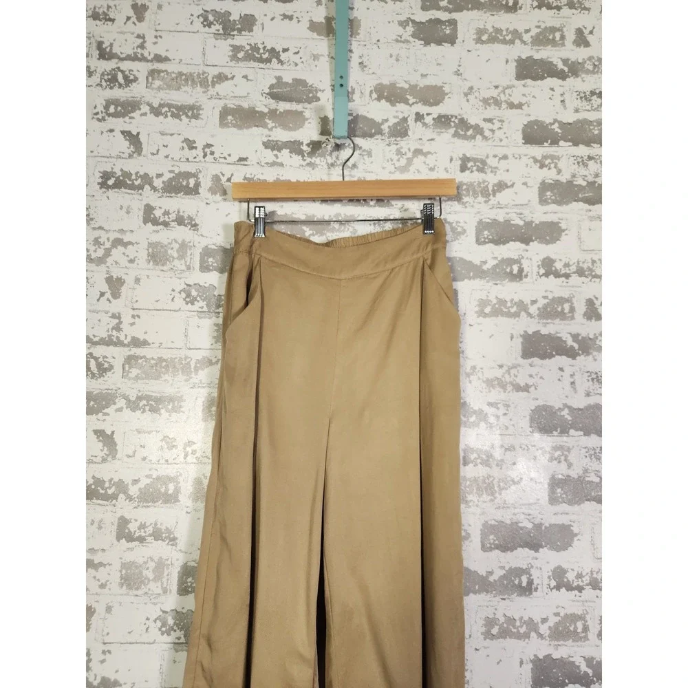 Preppy Wide Leg Palazzo Capri Pants XS Brown Oversized Quiet Luxury Academia